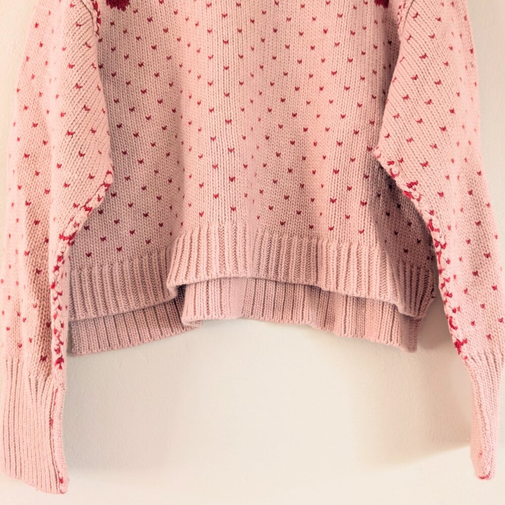 Women’s Pink Heart Knit Crewneck Sweater - Picture 5 of 16